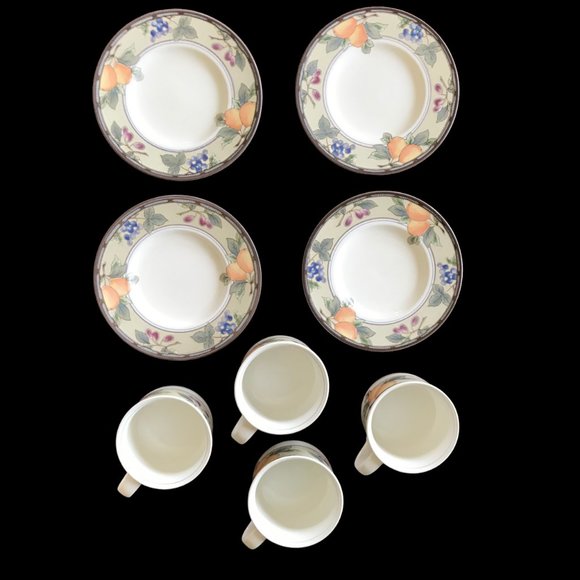MIKASA Intaglio Garden Harvest Flat Cup and Saucer Sets of 4 - Picture 3 of 10
